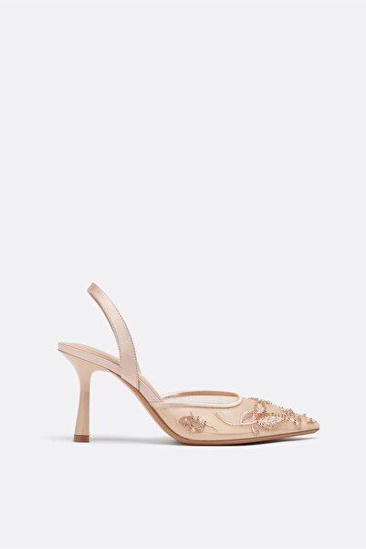 Stradivarius Mesh rhinestone heeled shoes