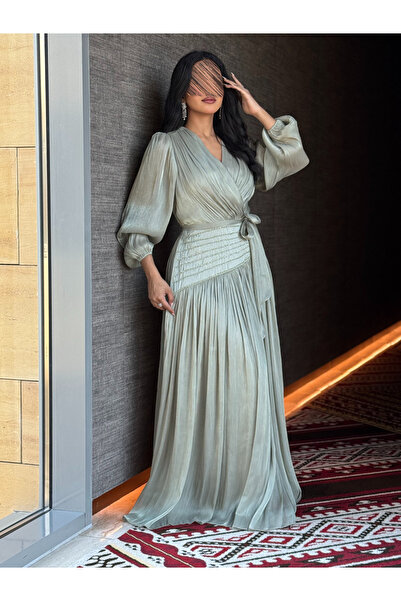 Warazan Silk wrap dress with sleeves and waist tie