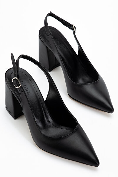 camaiore Black Thick Heeled Classic Pointed Toe Shoes