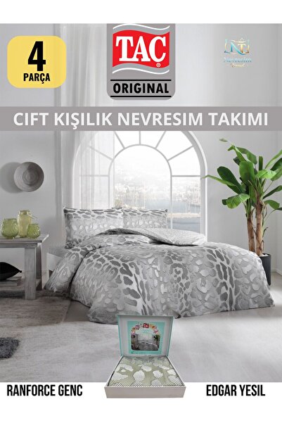 Taç Edrag yesil Ranforce Çift Kişilik Nevresim Takımı 200x220 cm