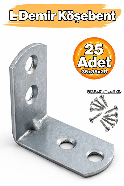Badem10 L Demir Gönye Yuvarlak Başlı 20x35x35 mm 25 Adet Metal Köşe Birleştir...