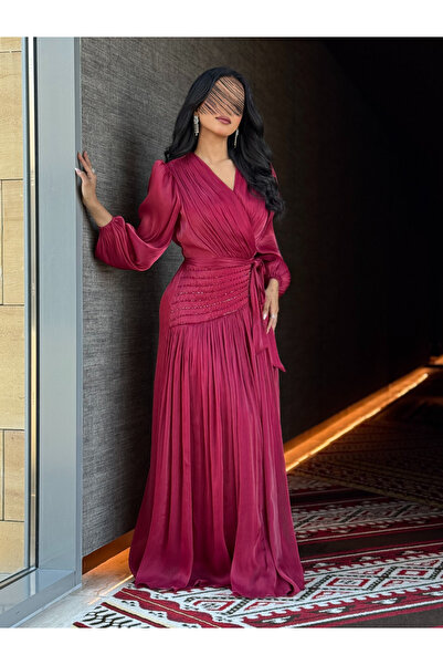 Warazan فستان لفّ حريري بأكمام وربطة خصر