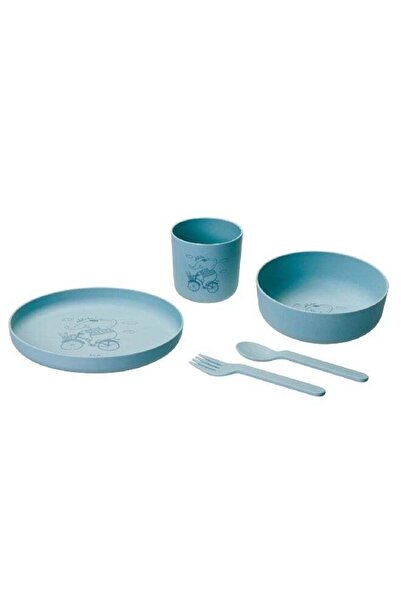 Parfait 5-Piece Cycling Elephant Printed Kids Dining Set Blue