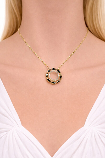 femline Gold Color Shiny Stone Circle Women's Necklace
