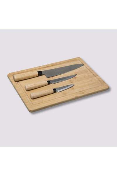 Generic Five Simply Smart Cutting Board with Knives Set Brown and Silver