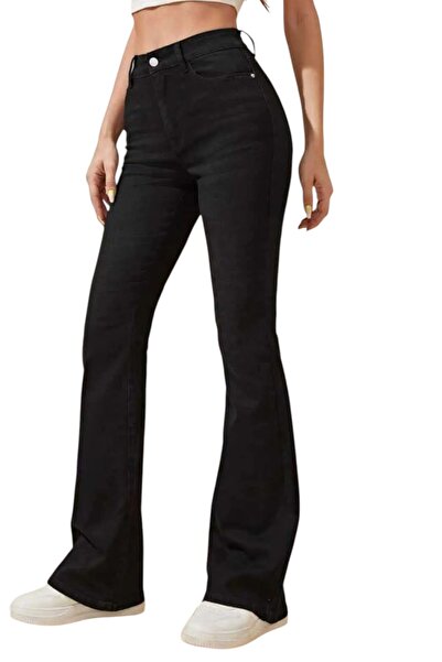 Livik Opel Women's Black High Waist Stretch Denim Fabric Flare Jeans