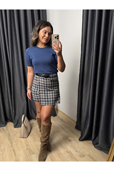 BÜŞRA PERKER Plaid Belted Short Skirt