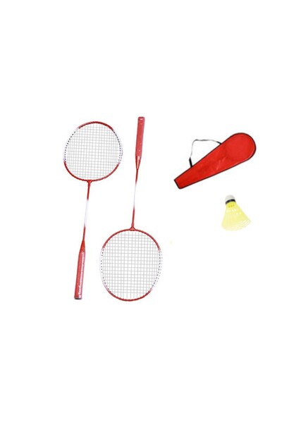 Bsr Set 2 palete de badminton, cu fluturas, husa inclusa, rosu, 65 cm