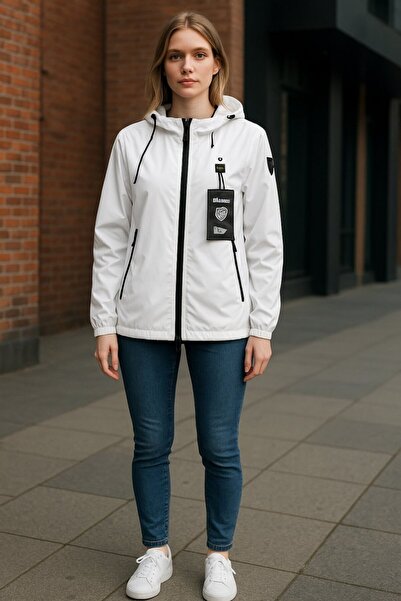 Blauer.USA Geaca Dama Blauer Impermeabila cu Gluga Alba