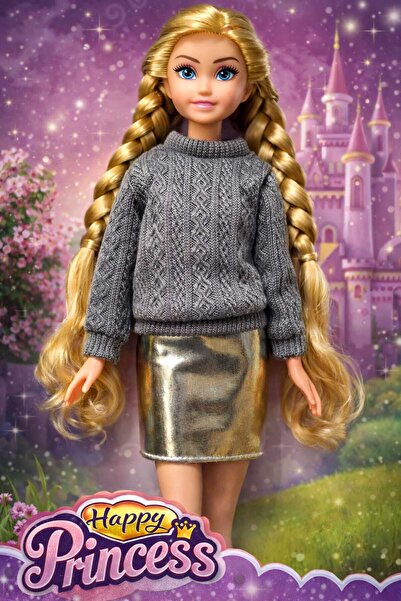 Fidan oyuncak Happy Princess Oyuncak Bebek – 30 cm Örgülü Saçlı, Şık Kazak ve...