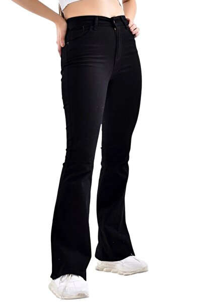 Livik Dolores Women's Black High Waist Stretch Denim Fabric Flare Jeans