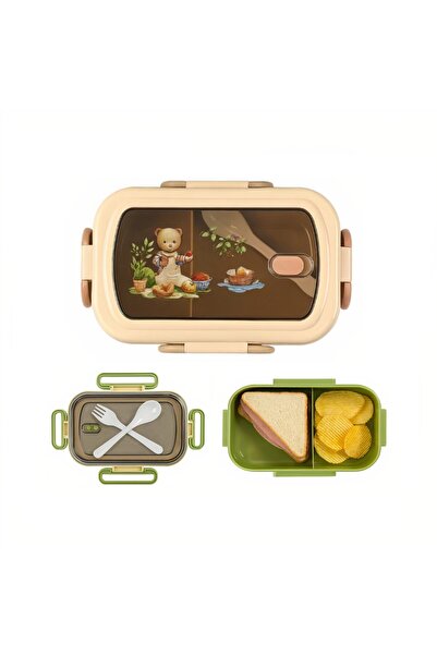 Bsr Lunch box, compartmentalized, cutlery included, plastic, pink, 22x14x6 cm