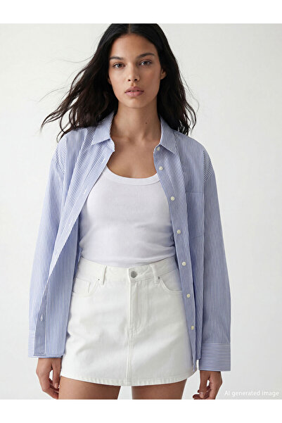 LC Waikiki Cămașă Oxford pentru femei, cu dungi, croială lejeră, Sparkling Ch...