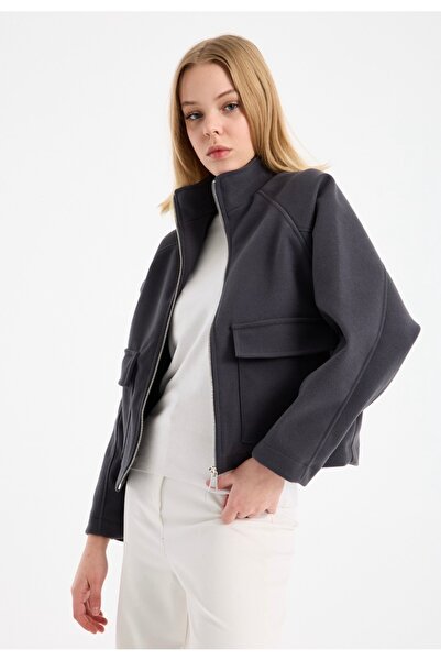 Modazeyosh Women's Cashmere Pocket Detail Zippered Jacket