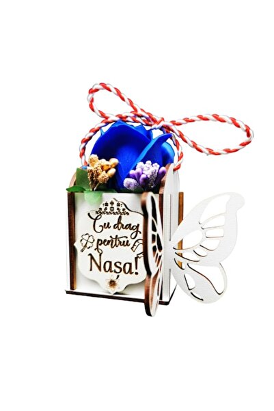 OEM Martisor pentru Nasa, trandafir din sapun in cutiuta de lemn model fluture