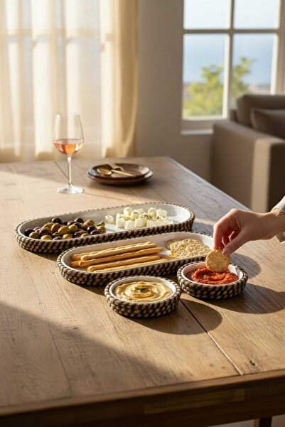 Home Inn Home Textile Service Set of 4 Melamine Wicker Look – Black – Stylish...