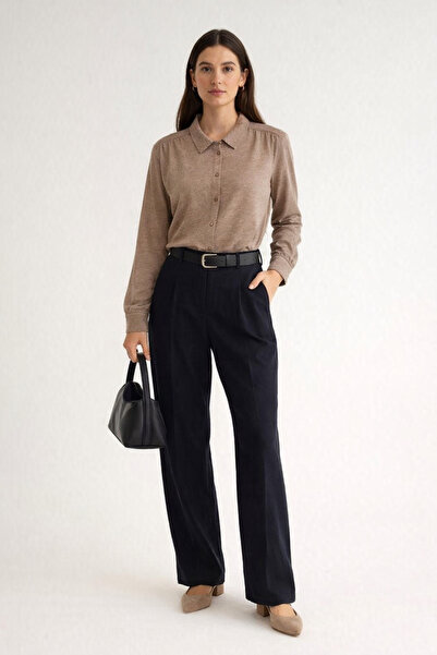 NOVİ Önden Düğmeli Gömlek Bluz -Modal Kumaş