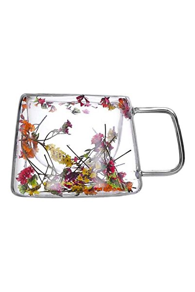 Bien Servi كوب قهوة زجاجي شفاف مزدوج الجدار بتصميم أنيق مزين بالزهور، سعة 200 مل