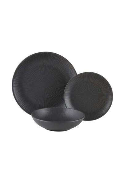 Bien Servi 18-Piece Contemporary Design Stoneware Dinner Set Dark Grey
