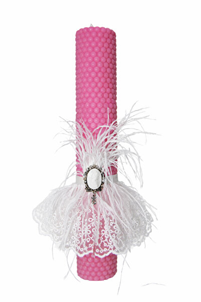 Dany Kids Fashion Pink baptism candle decorated with lace