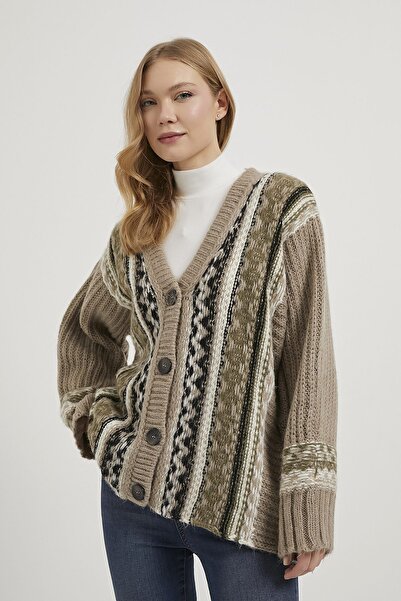 Arma Life Armalife 5057 ethnic patterned loose knit women's cardigan