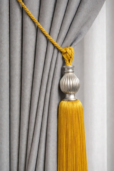Cortibo Gray Kukalı Ceiling Braçol Curtain Collection Accessory Mustard
