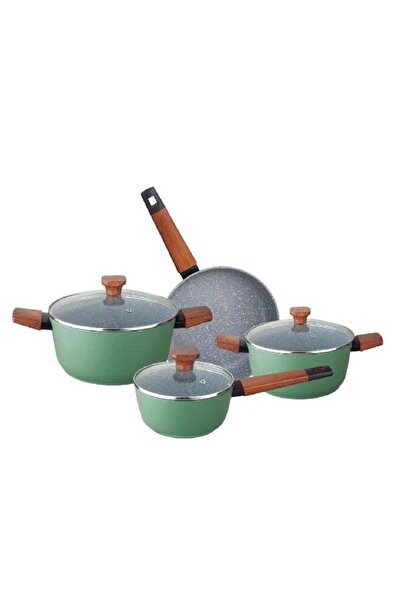 Parfait 7-Piece Durable Non-Stick Aluminium Cookware Set Green And Grey