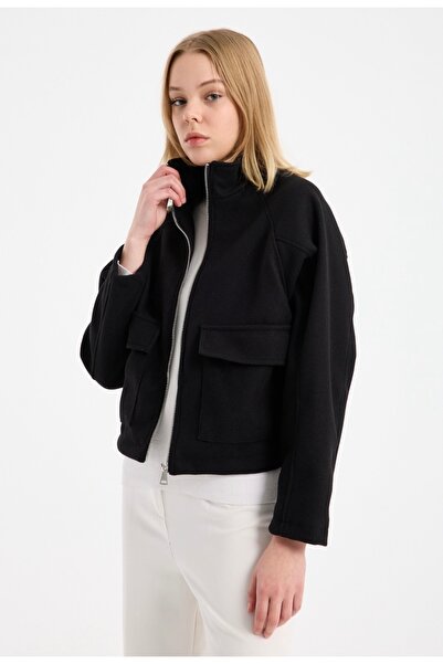 Modazeyosh Women's Cashmere Pocket Detail Zippered Jacket