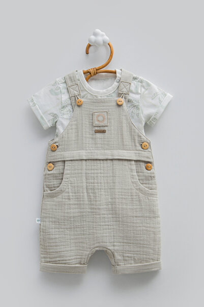 Caramell 100% Cotton Baby Boy Muslin Salopet and T-Shirt Set 3-18 Months