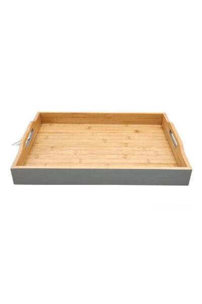 Bien Servi Rectangular Bamboo Serving Tray with Handle Natural and Grey
