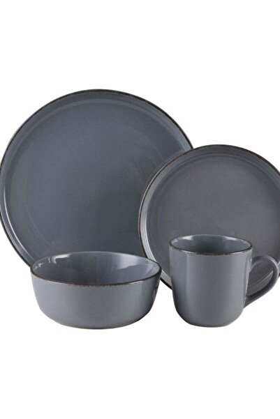Bien Servi 16-Piece Elegant Design High Quality Stoneware Dinner Set Dark Grey