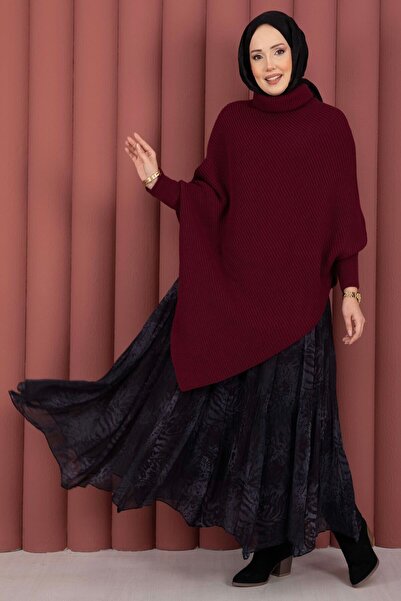 EBRUTESETTÜR Turtleneck Asymmetrical Knitwear Sweater Claret Red