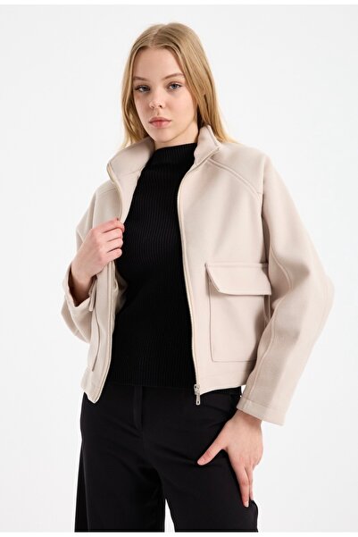 Modazeyosh Women's Cashmere Pocket Detail Zippered Jacket