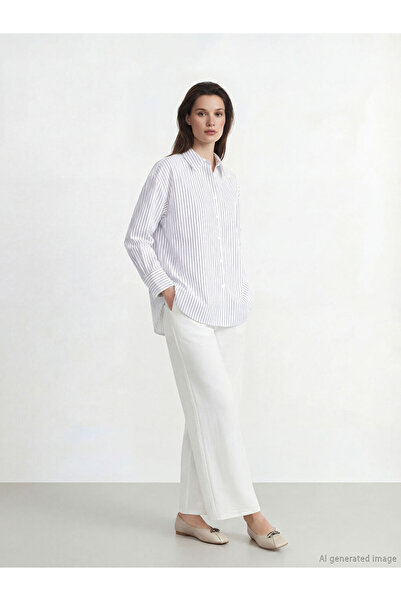 LC Waikiki Γυναικείο πουκάμισο μπλε ριγέ ποπλίνα