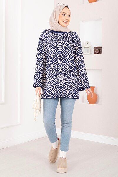 EBRUTESETTÜR Zebra Pattern Knitwear Sweater Navy Blue