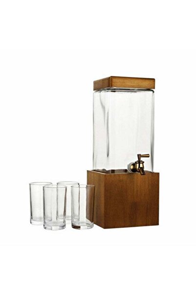Bien Servi 5-Piece Glass Dispenser with Wooden Base Clear and Brown