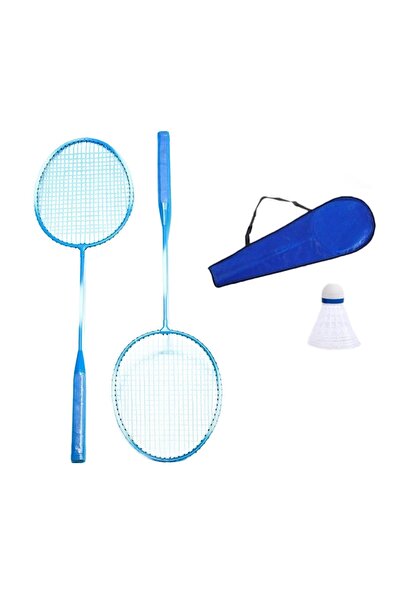 Bsr Set of 2 badminton rackets, with shuttlecock, case included, blue, 65 cm