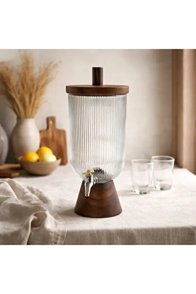 Palma homez موزع مشروبات زجاجي شفاف بقاعدة خشبية وصنبور معدني - سعة 3 لترات