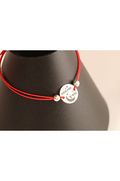 atellier47 Bracelet with round 925 silver medallion on red string engraved wi...