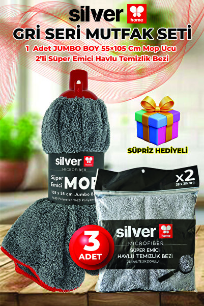 SİLVER HOME Mikrofiber Süper Emici Jumbo Boy Mop Ucu 55x105 cm + 2’li Temizli...
