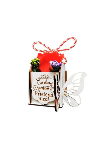 OEM Martisor pentru Prietena, trandafir din sapun in cutiuta de lemn model fl...