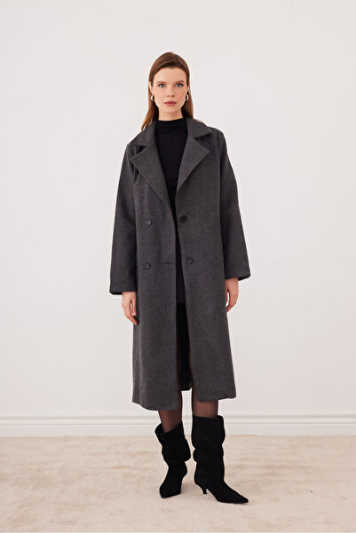 SevdeUgur Women's Cashmere Double-Breasted Collared Buttoned Lined Coat – Cas...