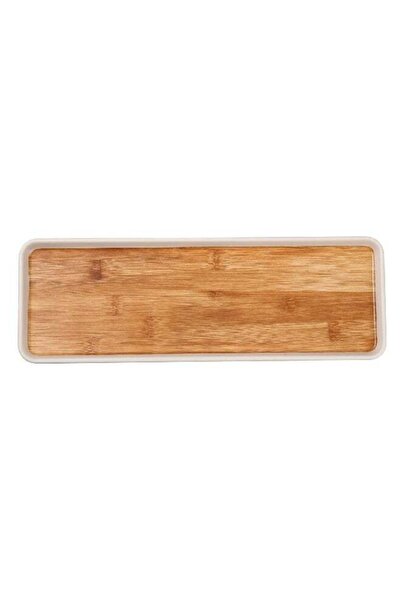 Felli Elegant Durable Rectangular Melamine and Bamboo Serving Tray Brown and ...