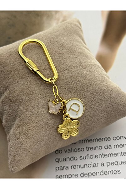 roshel Gold Keychain & Bag Charm with Letter Detail, Flower and Butterfly Fig...