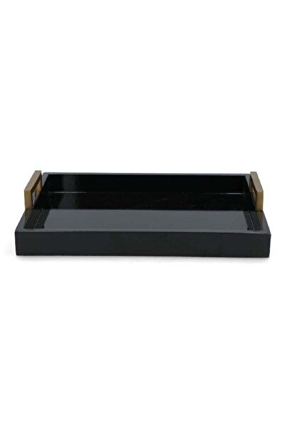 Felli Rectangular Wooden Serving Tray with Handle Black 40 cm