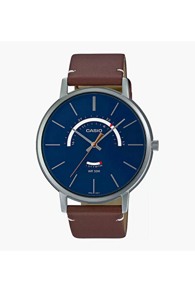 Casio ساعة رجالية تناظرية بسوار بني من الجلد الطبيعي - MTP-B105L-2AVDF
