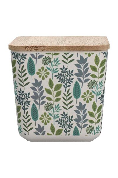 Felli Leaf and Floral Printed Bamboo Fiber Canister with Lid Multicolour 730 ml