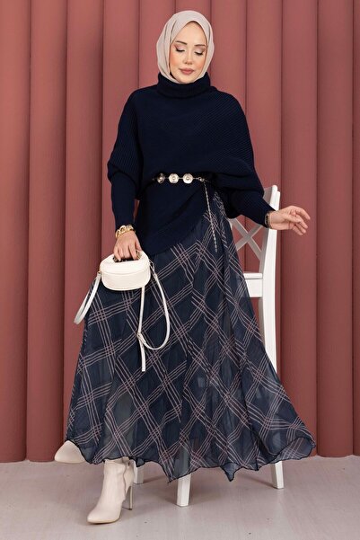 EBRUTESETTÜR Turtleneck Asymmetrical Knitwear Sweater Navy Blue