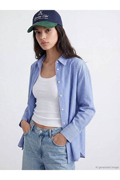 LC Waikiki Sparkling Choices from Shining Store Striped Loose Fit Oxford Wome...