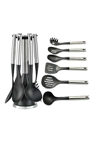 Parfait 6-Piece Heat Resistant Nylon Cooking Utensil Set with Stand Black and...